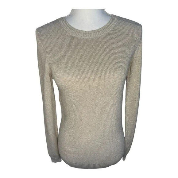 Tommy Hilfiger Women’s‎ Medium Glittery Gold Long Sleeved Crew Neck Sweater - Picture 1 of 7